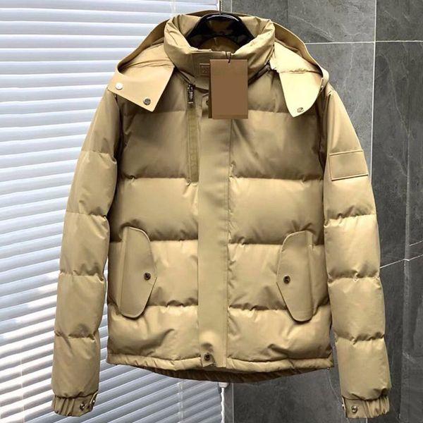 Doudoune Winter Herren Schwarz und Beige Daunenjacke Parka im britischen Stil, verdickt, warm, kurze Kapuze, Business-Freizeitmäntel 1GQD5