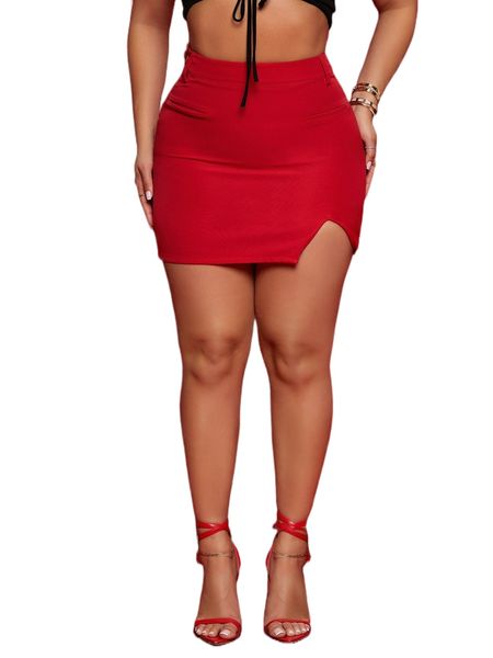 

split hem solid skirt v0tr#, Black