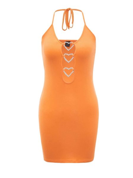 

rhinestone heart detail halter dress o2lz#, Black;gray