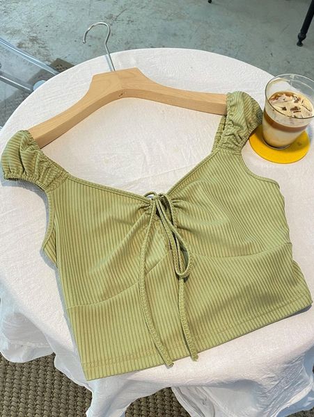 

dazy drawstring front rib-knit tee j2uv#, White