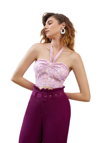 

floral print halter t5fq#, White