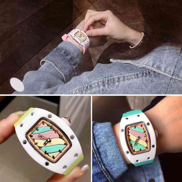 

barrel richa milles marshmallow series automatic mechanical watch female hollow perspective r table rm07-03, Slivery;golden