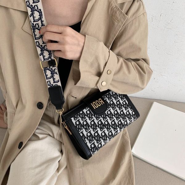 

women's bag wide shoulder letter embroidered messenger fabric texture single ladies bags crossbody handbags