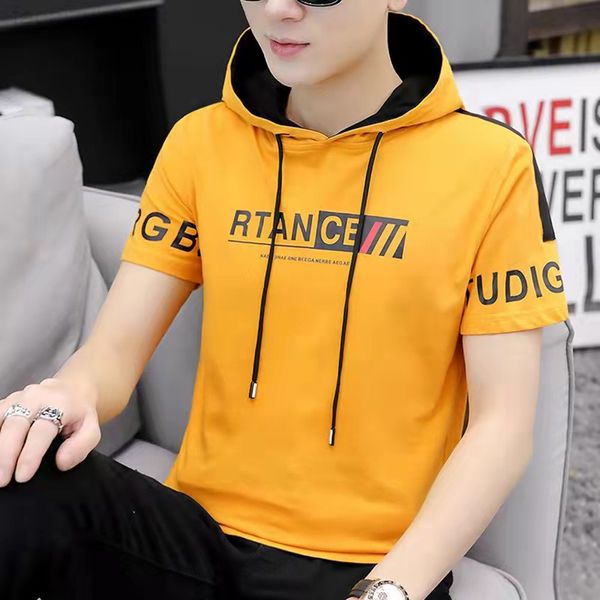 

short men's sleeved t-shirt hoodie korean, Black
