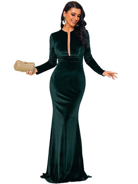 

missord mesh insert velvet maxi prom dress h3mf#, Black;gray