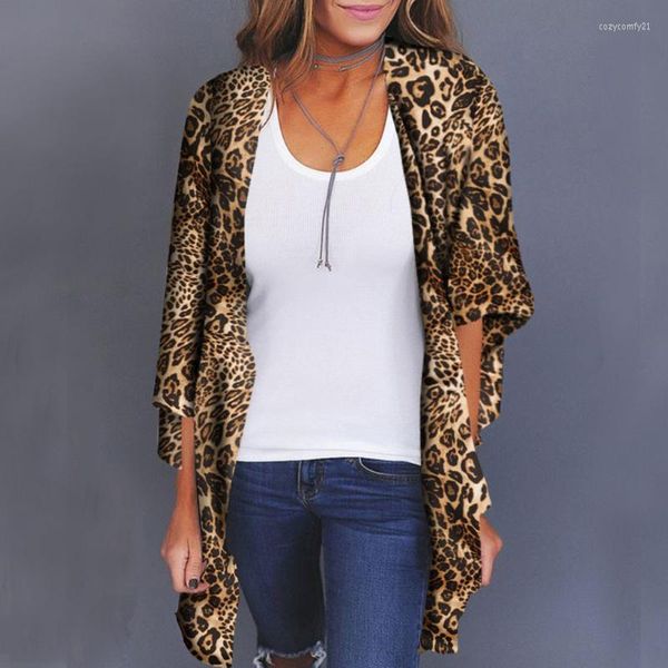 Mulheres chiffon cardigan biquíni encobrimento de verão estampa de leopardo vestido de praia de praia xale kaftan beachwear maiô de maiô de traje de banho feminino nadado feminino