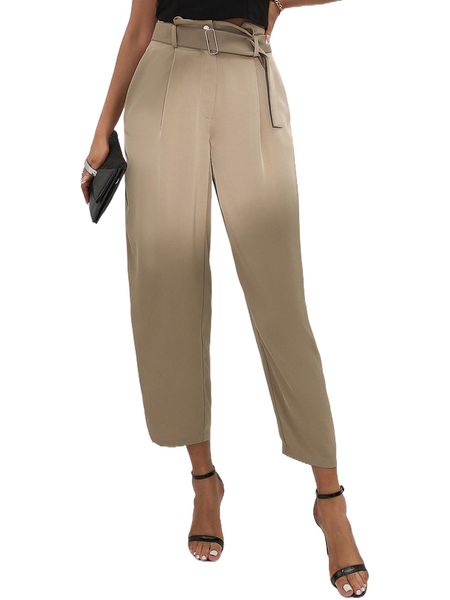 

solid belted pants k6tw#, Black;white