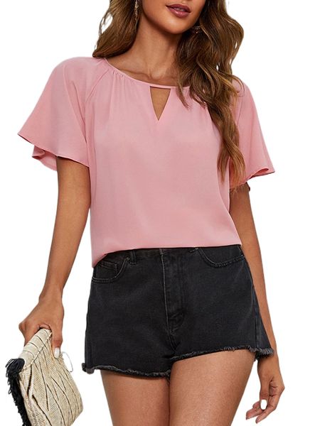 

keyhole neckline raglan sleeve blouse w43p#, White