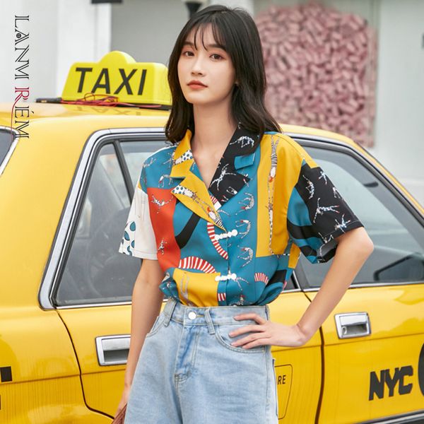 

women printing blouse notched neck short sleeve loose fit lady shirt fashion summer arrivals 2e1897 210507, White