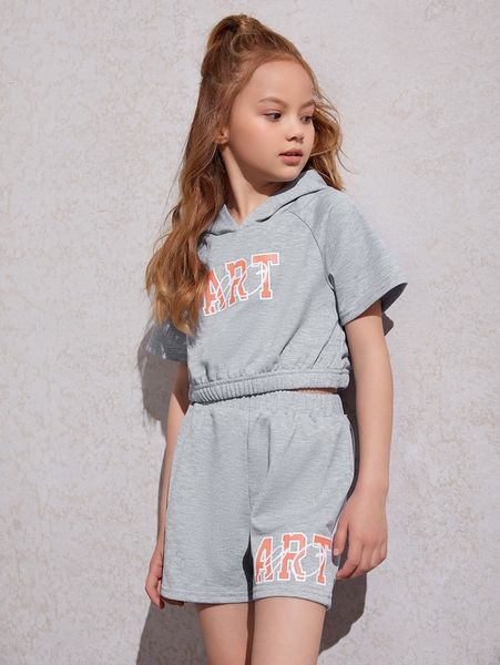 

sheen girls' lettered raglan hoodie and shorts she, White