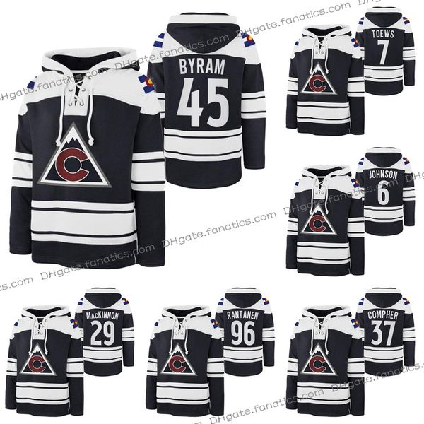 

custom name number bowen byram colorado superior navy hoodie lacer cale makar nathan mackinnon gabriel landeskog joe sakic mikko rantanen st, Black;red