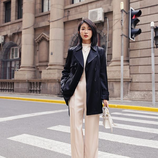 

fy001 fashion long section of ms. ol casual windbreaker coat for ladies, Tan;black