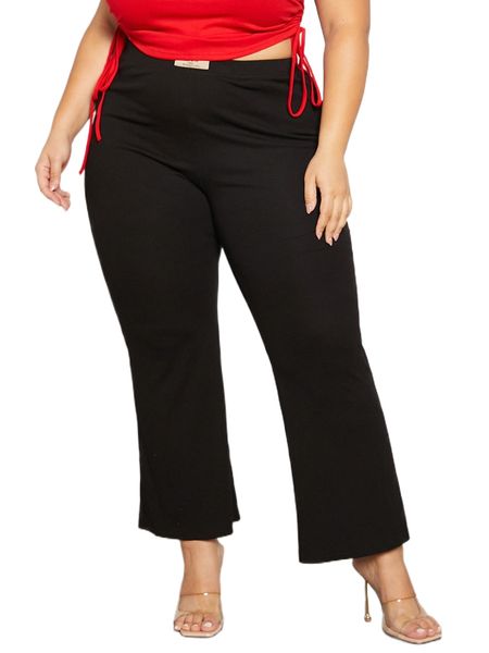 

evolu plus patched detail flare leg pants t34f#, Black