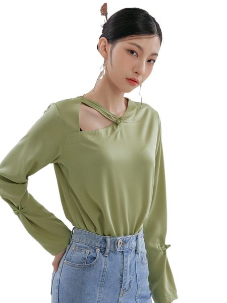 

dazy solid cut out blouse 06uk#, White