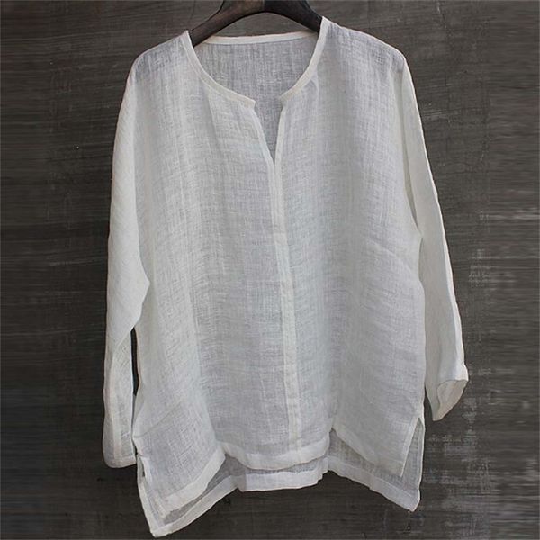 

linen shirt men brief breathable comfy solid color long sleeve loose harajuku casual blouse hawaiian camisa masculina 220624, White;black