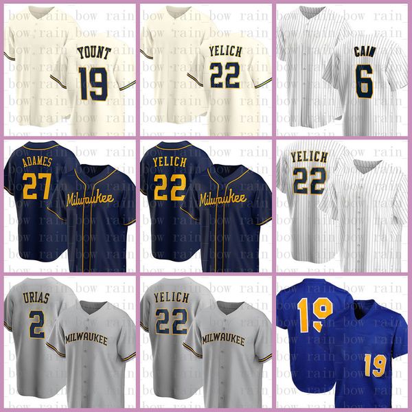 2022 Brewers Mens Christian Yelich Baseball Jersey Willy Adames Robin Yount Lorenzo Cain JC Mejia Hunter Renfroe Corey Ray Luis Urias Ryan Braun Mike Brosseau