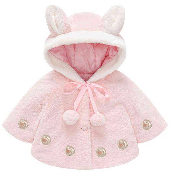 Baby Mädchen Mantel Jacke Kinder Wollpullover Jacke Hase Ohr Schal Kapuzenkleidung Bedrucktes Outfit Tops Kinder 1-4 Jahre J220718