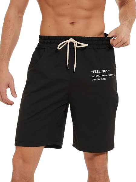 

men slogan graphic drawstring waist shorts p5nh#, White;black