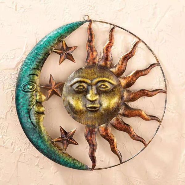 Dekorative Objekte Figuren Schmiedeeisen Mond Sonne Anhänger Metall Wand Ornament Zuhause Wohnzimmer Hintergrund Garten Dekor Innen Außen