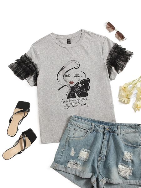 

x patrizia terranova figure & slogan graphic contrast mesh tee l3hp#, White