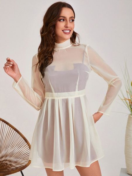 

x anemarie mock neck sheer tie back ruffle hem dress & bodycon cami dress f4wo#, Black;gray