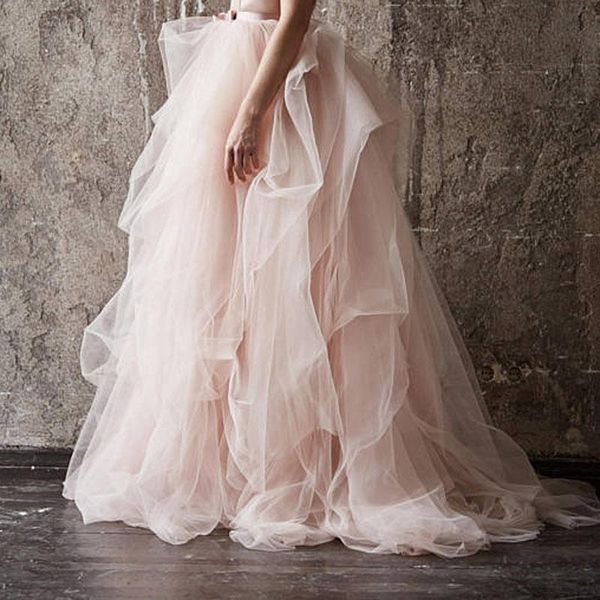 Gonne Rosa cipria Increspature molto lussureggianti Abiti da ballo in tulle Gonna graziosa per donne pografiche da sposa con gonne a nastro