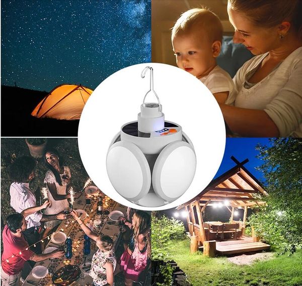 Torcia a LED solare Luce notturna ricaricabile USB Lampada da campeggio per esterni Luci di emergenza Proiettori portatili Grande lampadina a lanterna