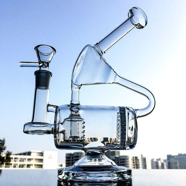 9 inç benzersiz nargile çift geri dönüştürücü oda tarak perc cam bongs satır içi perc yağı dab kuleleri 4mm kalınlığında su boruları 14mm dişi eklem