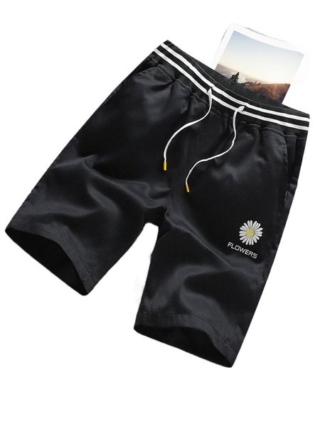 

men floral & letter graphic drawstring waist shorts g046#, White;black