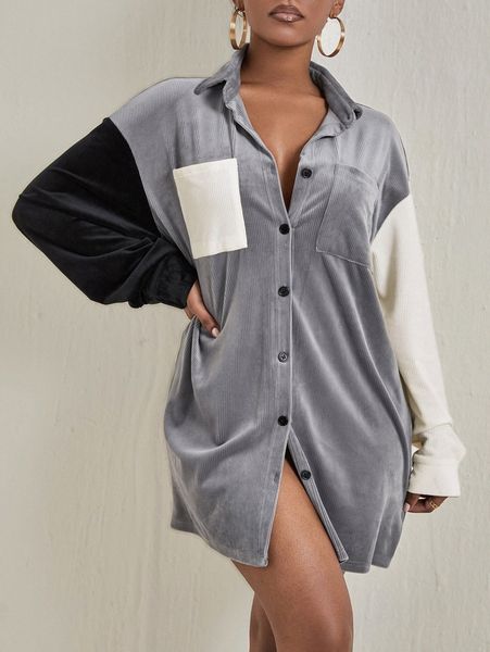 

sxy color block patched pocket drop shoulder shirt dress g2bv#, Black;gray