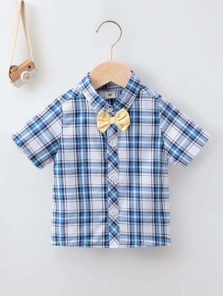 

baby tartan print bow front shirt she, Blue