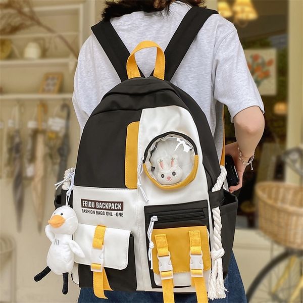 

female harajuku nylon kawaii girl college student waterproof fashion ladies school bag book women cute backpack 220725