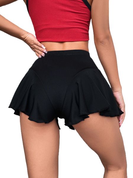 

high waist ruffle hem shorts r4b1#, White;black