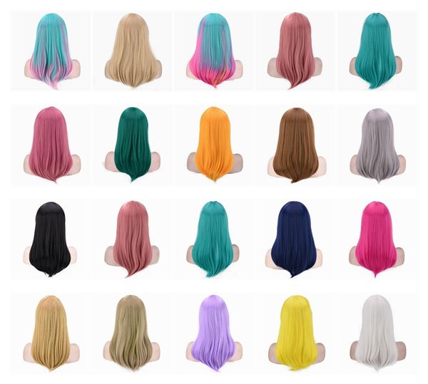 Wig de cosplay colorido onda natural glam curl weave de seda atacado