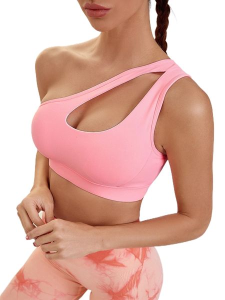 

medium support cut out one shoulder sports bra l60p#, Gray