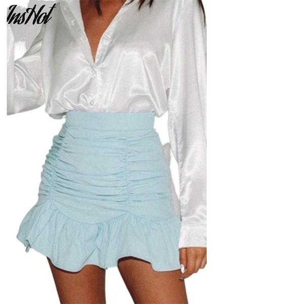 

skirts pleated women korean fashion high waist ladies jupe bottoms summer 2022 casual ruffles bodycon v3hq#, Black
