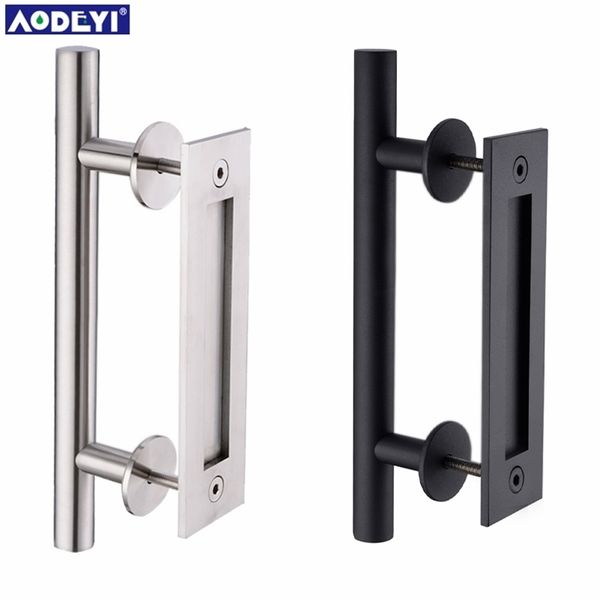 AODEYI 304 Aço inoxidável Porta de celeiro deslizante Manuço da porta de madeira Manuço da porta preta para portas interiores Manuseie T200703