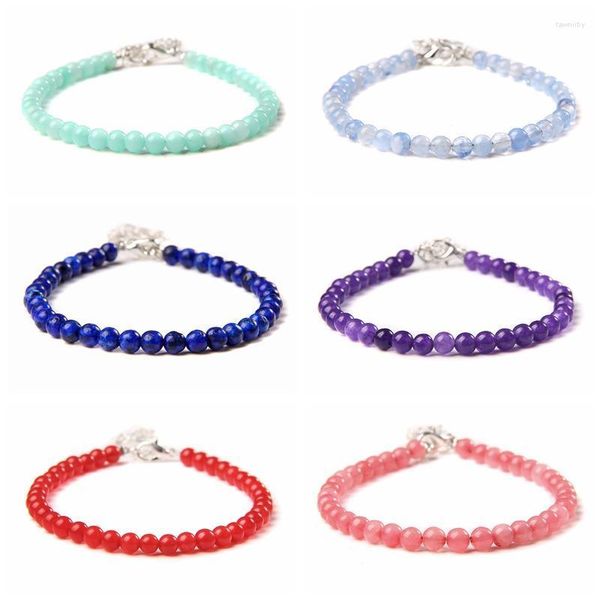 Fili di perline Moda fatta a mano 4mm Calcedonio Bracciale in pietra Lega di metallo Chiusura a moschettone Giade Donna Uomo Gioielli energetici fortunati Fawn22