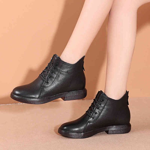 

slippers flat bottomed short boots women's autumn and winter plush cotton shoes martin leather flat large mother's sein, Black