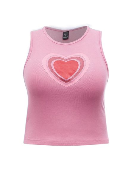 

plus heart print tank d08h#, Black