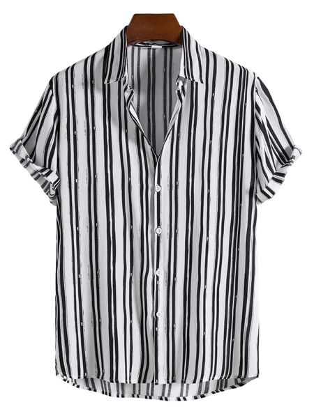 

romwe guys striped shirt f8uz#, White;black