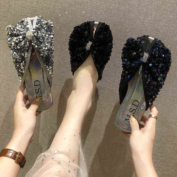 Chinelos Low Women Summer Mocassins Sapatos Femininos Capa Toe Slides Moda Moda Plana Luxury Bling Borram Basic 220329