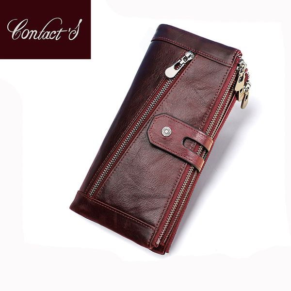 

contact's women wallet fashion genuine leather card holder female long purse phone pocket large capacity clutch s 220421, Red;black