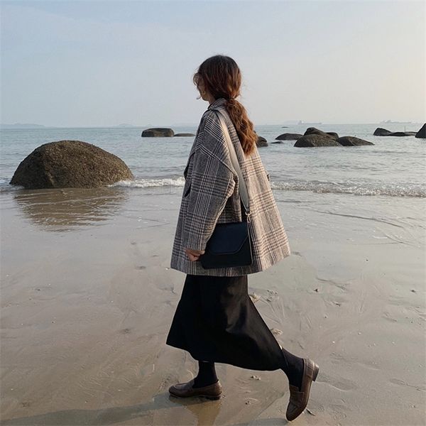 

make big yards dress suit suit jin qiu dong with fat mm grid cloth coat lj200928, Black