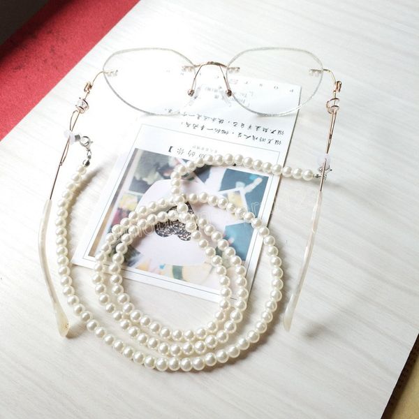 

long white plastic pearl sunglasses chain women fashion jewelry glasses hanging