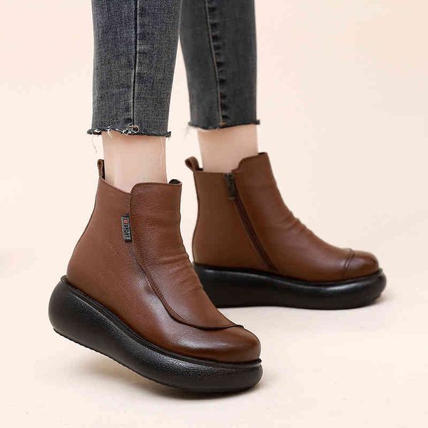 

slippers winter thick soled large full leather women's cotton shoes wool inner short boots muffin waterproof platform knu3, Black