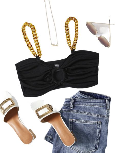 

rib-knit chain strap o-ring ruched cami d4js#, White