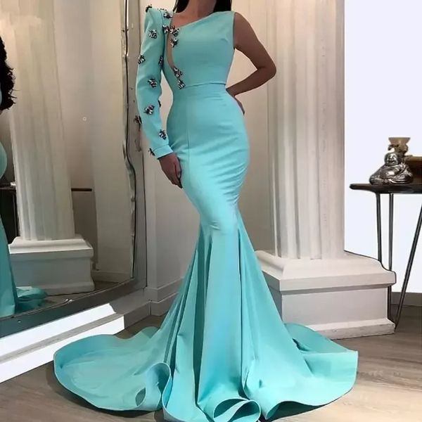 UPS 2022 Dubai Eine schulter Prom Kleid Meerjungfrau Lange Formale Abendkleid Türkische Kleider Für Besondere Anlässe Arabische Frauen Vestidos