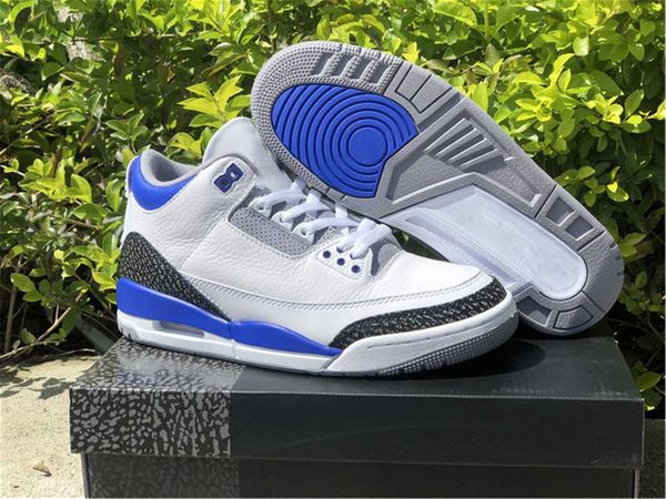 

2022 authentic 3 racer blue men basketball shoes white black cement grey ct8532-145 real leather sports sneakers with