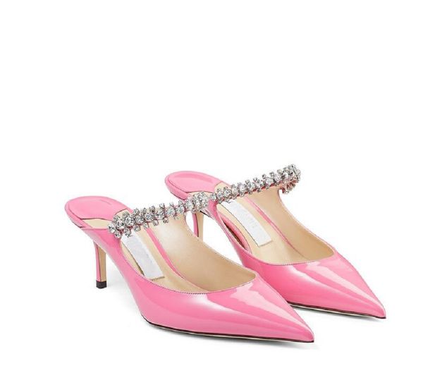 Itália Londres Bing Crystal Strap Pink Patent Leather Bomba